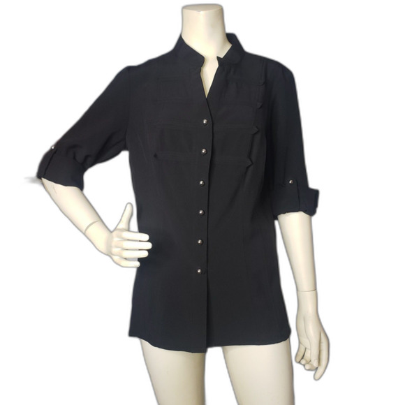 Laura Scott Tops - Laura Scott Military Style Button Up Black Blouse Womens Size Large NEW